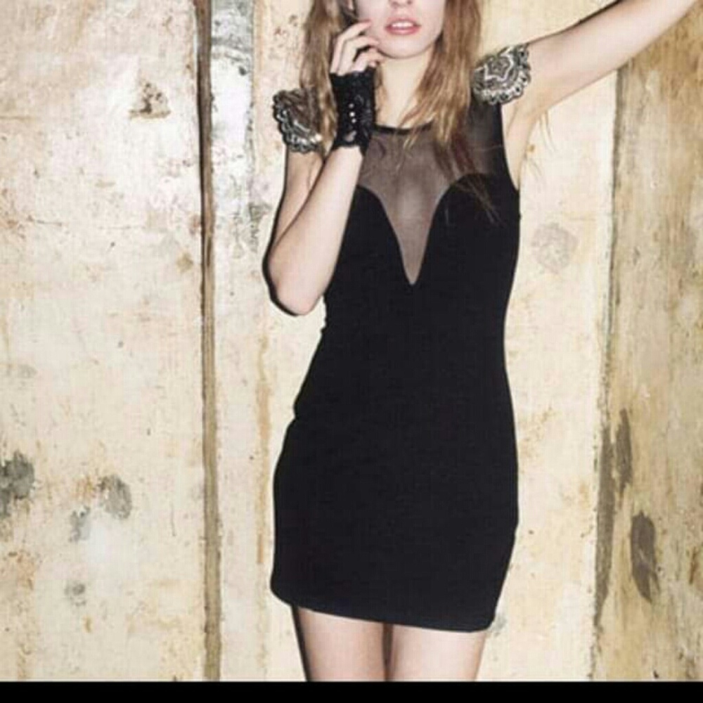 Topshop Embellished Mesh Plunging Neckline Bodycon